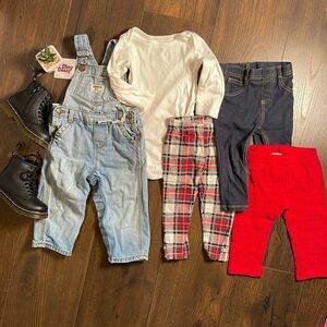 EUC Carter’s + First Impressions Holiday Denim Overall Leggings Bundle 12 Mo